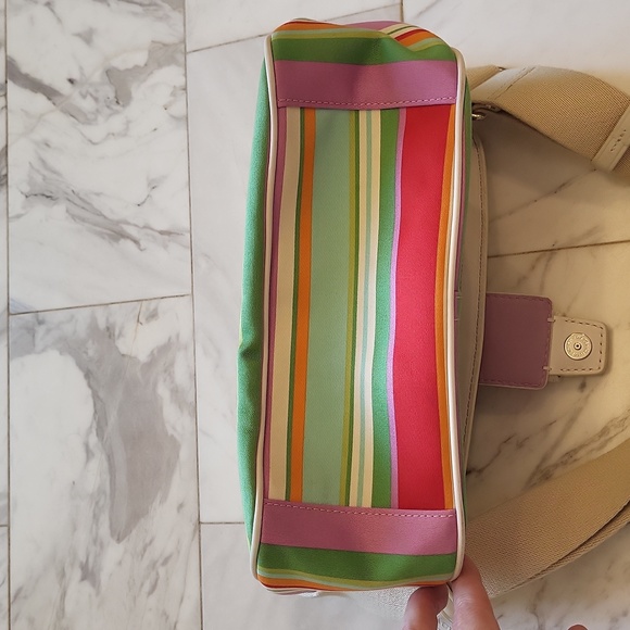 Coach striped summer hobo purse, white leather trimmed - Picture 9 of 9